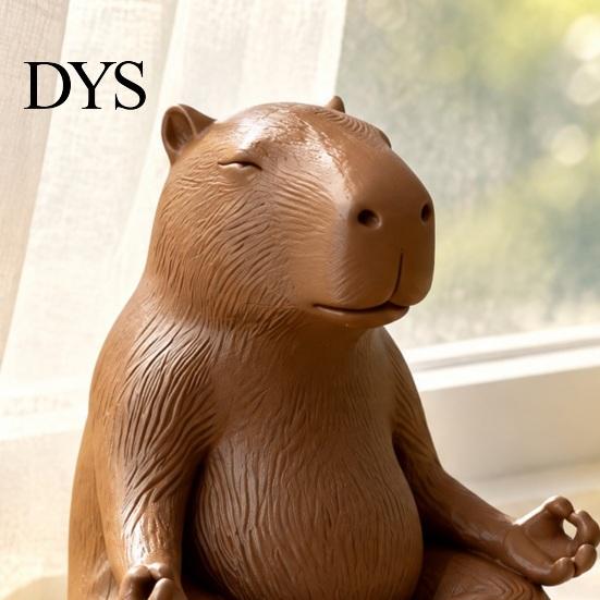 Solid PLA Plastic Figure Meditating Capybara Figurine, 3D Printed Yoga Statue, Zen DIY Hand Painted Craft Animal Ornament for Home Office Shelf