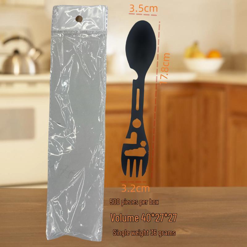 Cross-Border Multi-Function Camping Tool: Wrench, Bottle & Can Opener, Spoon, & Fork Combo