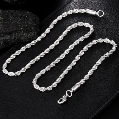 3mm 4mm Twist Lanové řetízky Humr zavírací límce Náhrdelníky Dámské 925 Stříbrný řetízkový náhrdelník pro muže