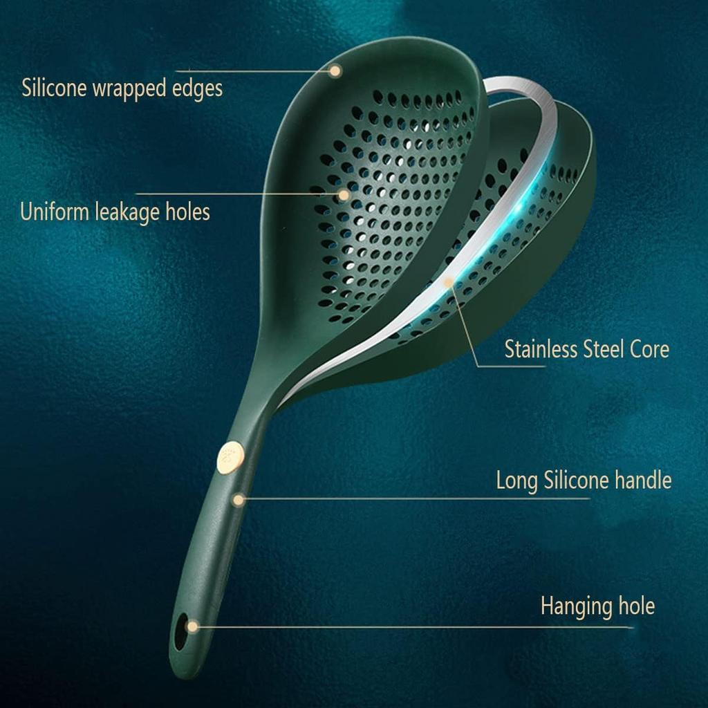 Kitchen Cooking Utensils,Silicone Food Colander with Handle,Large Strainer Spoon, Slotted Spoon,Heat Resistant