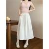 Plus Size Pear-Shaped High-Waisted White A-Line Skirt - Tummy Concealing & Slimming for Summer