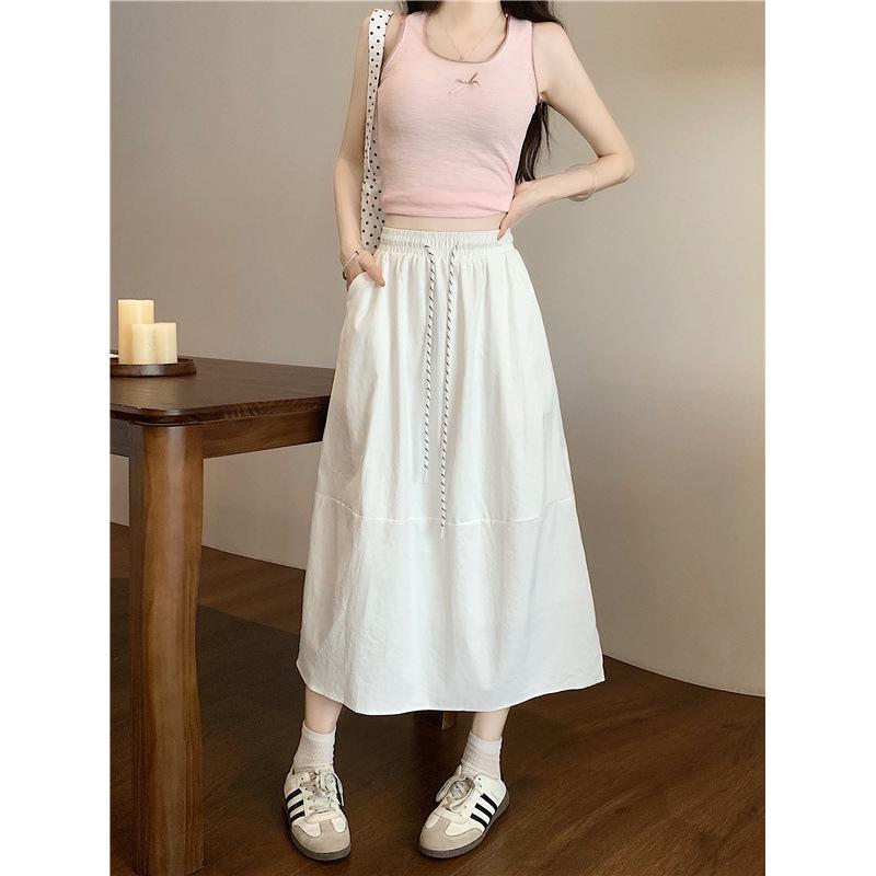 Plus Size Pear-Shaped High-Waisted White A-Line Skirt - Tummy Concealing & Slimming for Summer