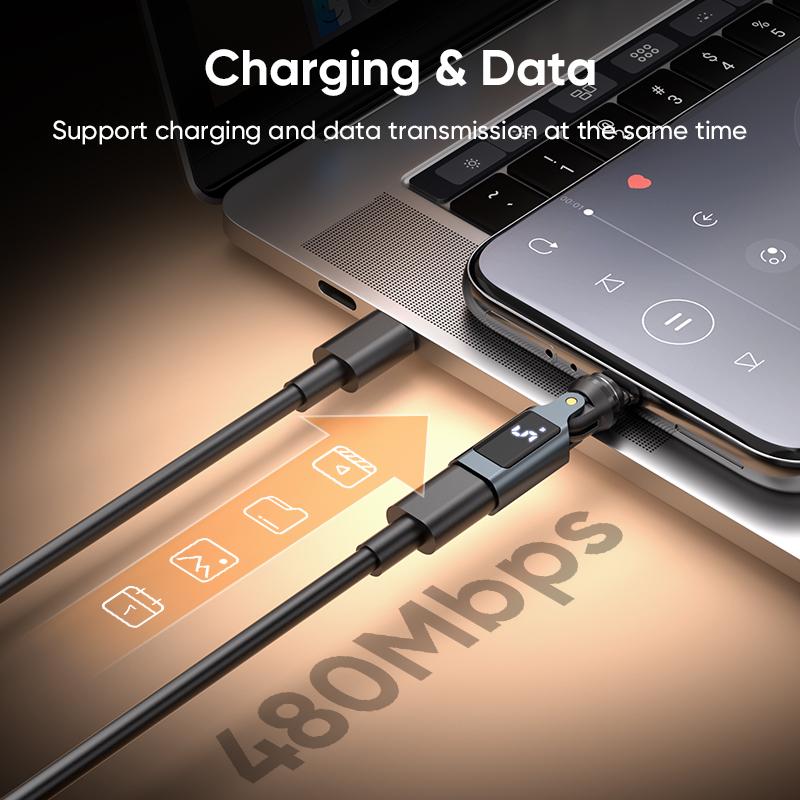 Type-C Magnetic Adapter Digital Display PD 240W 9Pin USB-C to USB-C Fast Charging Type-C Female OTG Converter for Samsung iPhone 3