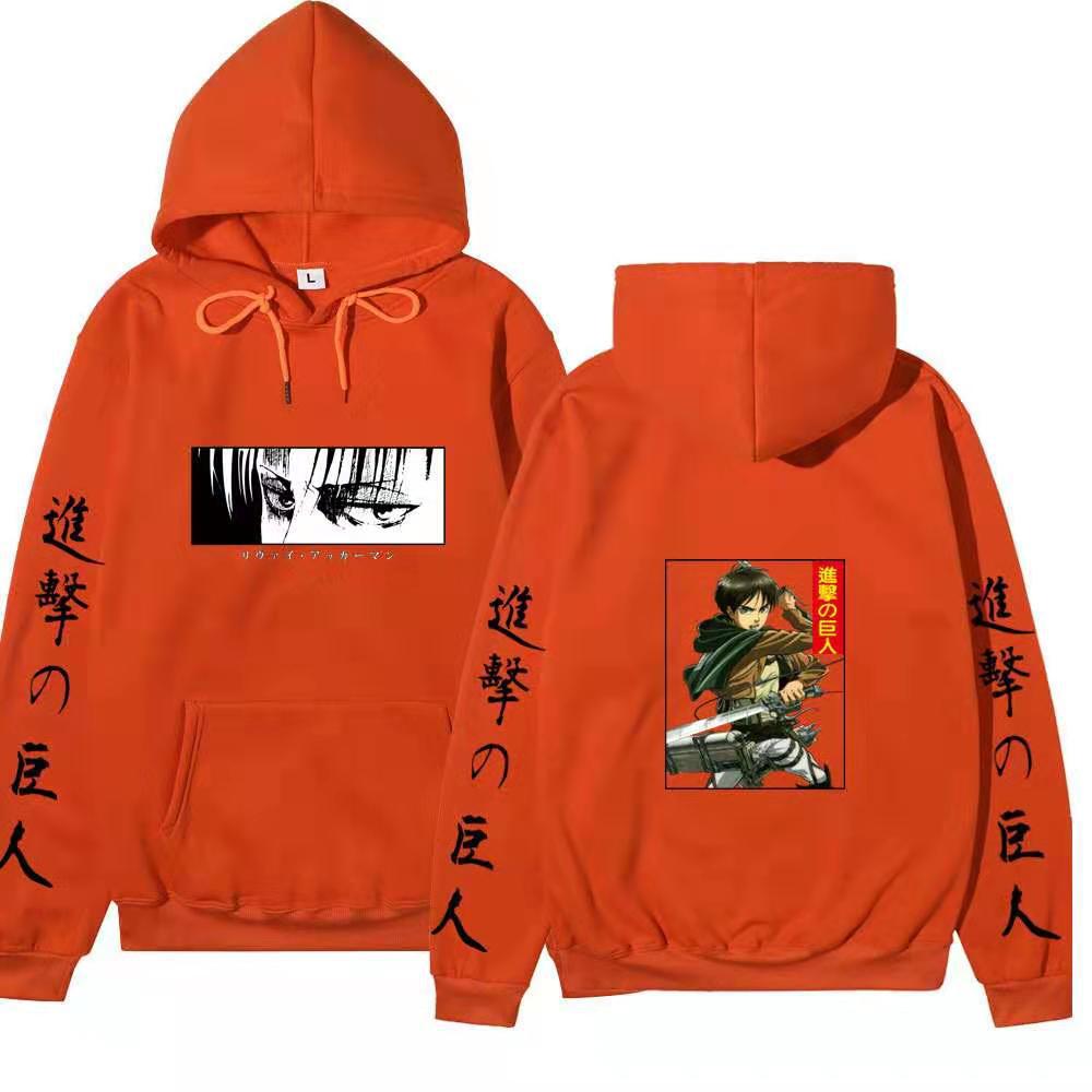 Unisex Attack on Titan Hoodie, Levi Ackerman & Eren Yeager Front Back Print Pullover, Long Sleeve Anime Graphic Hooded Sweatshirt Streetwear