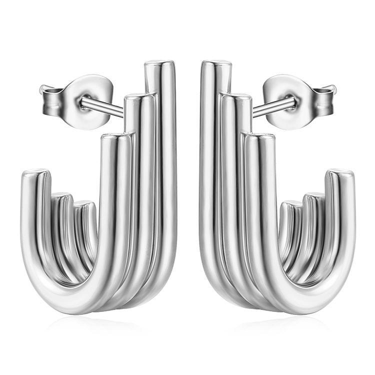 Trendy Retro Irregular Stainless Steel Women's Multi-Layer Titanium Earrings