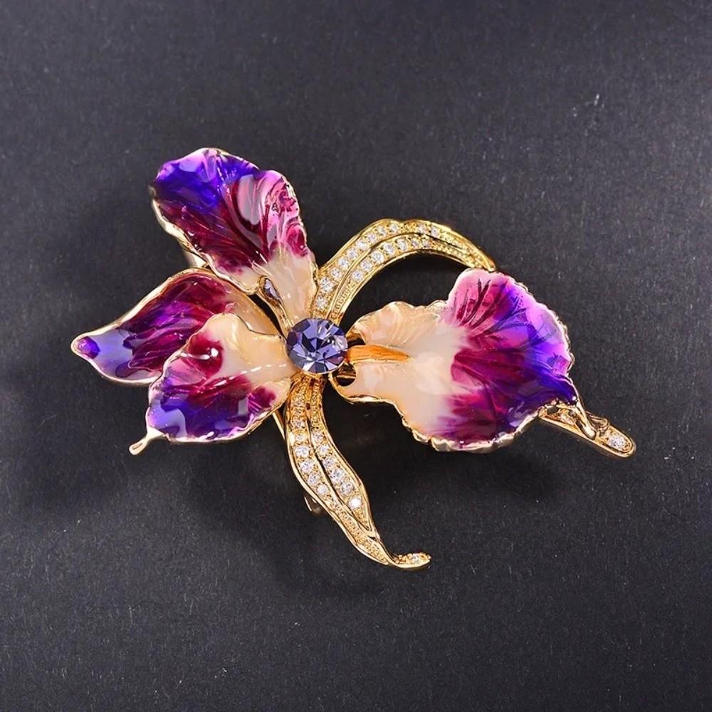 Jewelry Iris Flower Brooch Sparkling Plants Badge Vintage Enamel Lapel Pin  Gift