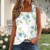 Women's Fashion Pleated Printed Square Neck Vest Top
