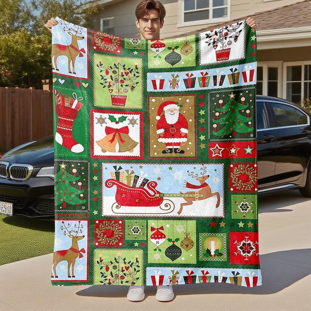 1PC Christmas, ornamentsOutdoor Flannel Blanket - Soft Plush Decor for Picnics, camping, Bedroom, Playroom, Office, or Lunch Break 1366A