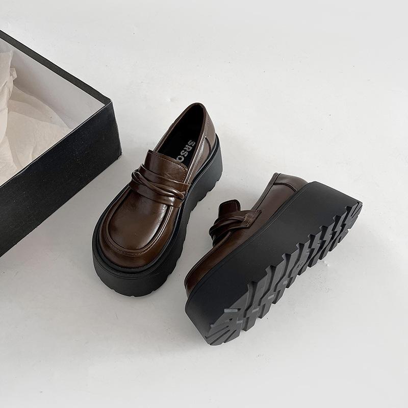 

Ретро-британский стиль, высокие туфли на платформе из натуральной кожи для женщин, новые универсальные туфли-лоферы для осени и зимы 2025 года 39 коричневый