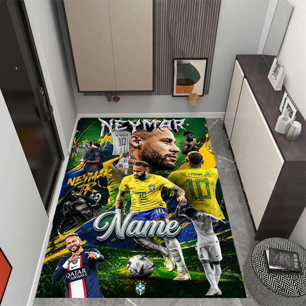 Messi Neymar Brazil Football Star Customize Your Name Carpet Suitable For Foyer Hallway Game Room Decorate Room Antislip Rug Decorate Offices