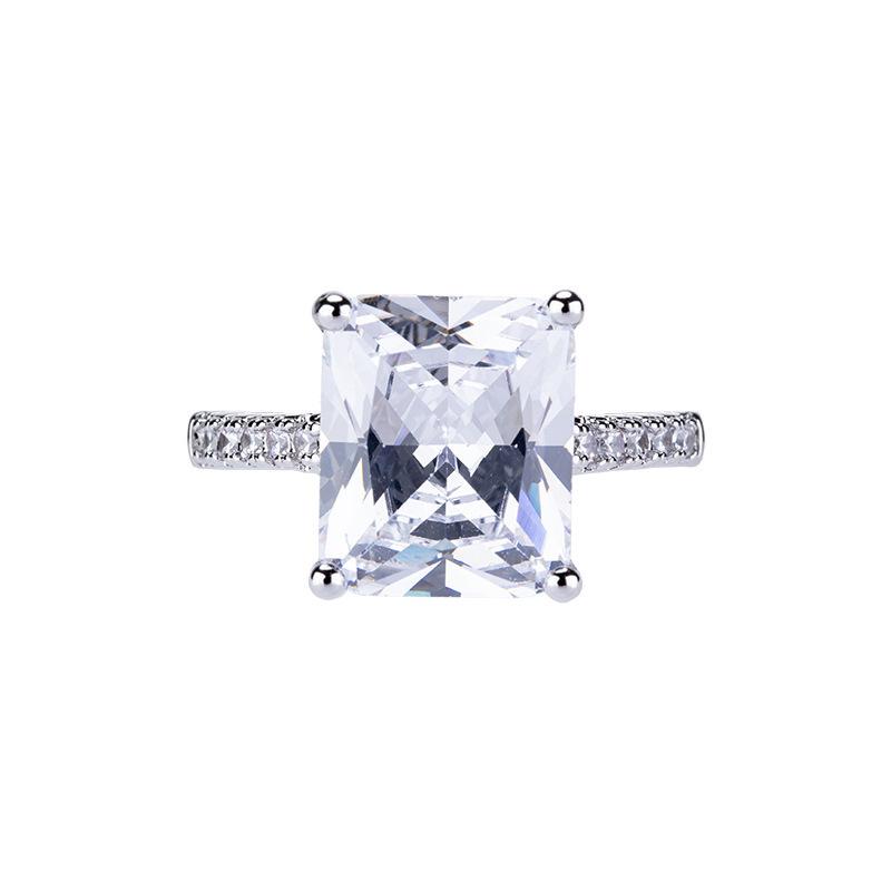 Bright Super Flash Rectangular Ring Elegant Simulation Diamond Ring Exquisite Women'S Wedding Diamond Ring Jewelry