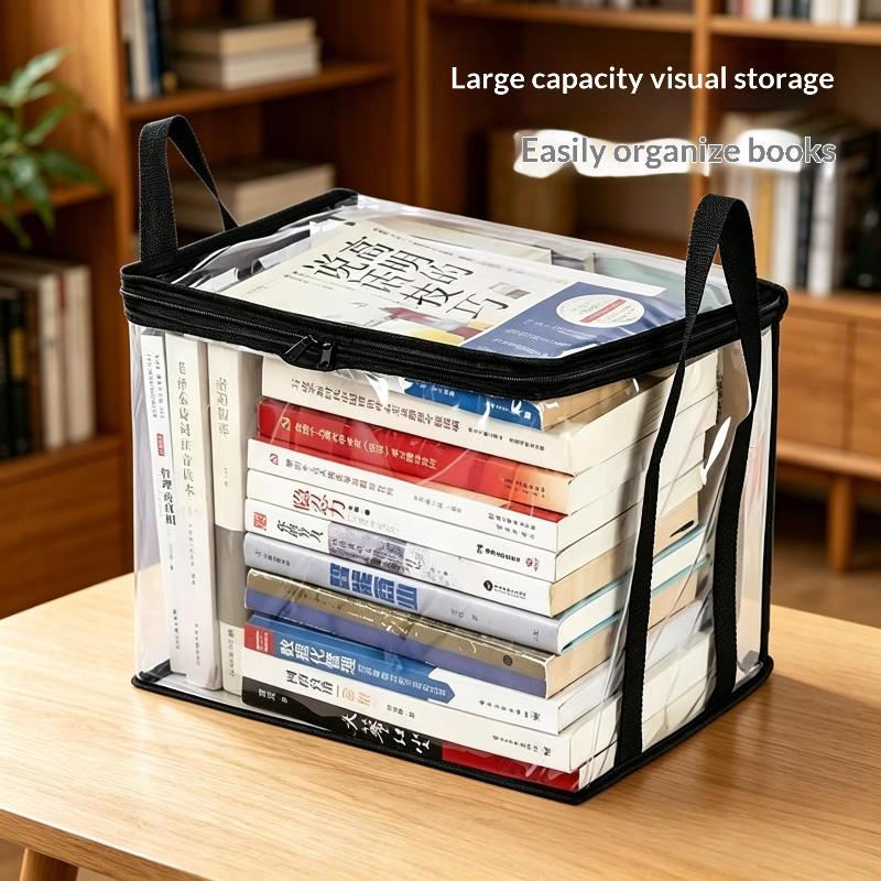 2/3Pcs Transparent Book Storage Bag With Handle Dustproof Waterproof Organizer Stackable Storage Box For Books Clothes Organizer