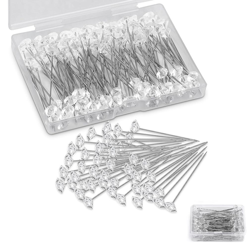100/200pcs Diamond Rhinestones Head Positioning Needles Stitch Sewing Pins Straight Push for DIY Crafts Sewing Tool Accessories