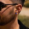 Vnox Multi-faced Cut Zircon Stone Earrings for Men Boys, Screw Back Stud Barbell Shaped Earrings,Black Stainless Steel Jewelry