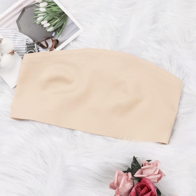 Women's Strapless Seamless Bandeau Bra Elastic Ruffle Edged Wireless Unpadded Bra Smooth Backless Invisible Bra for Daily Wear Casual & Wedding