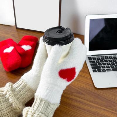 1 Paar Damenhandschuhe, fingerlos, rotes Herzdesign, weiches Fleecefutter, Touchscreen-kompatibel, warme Fäustlinge