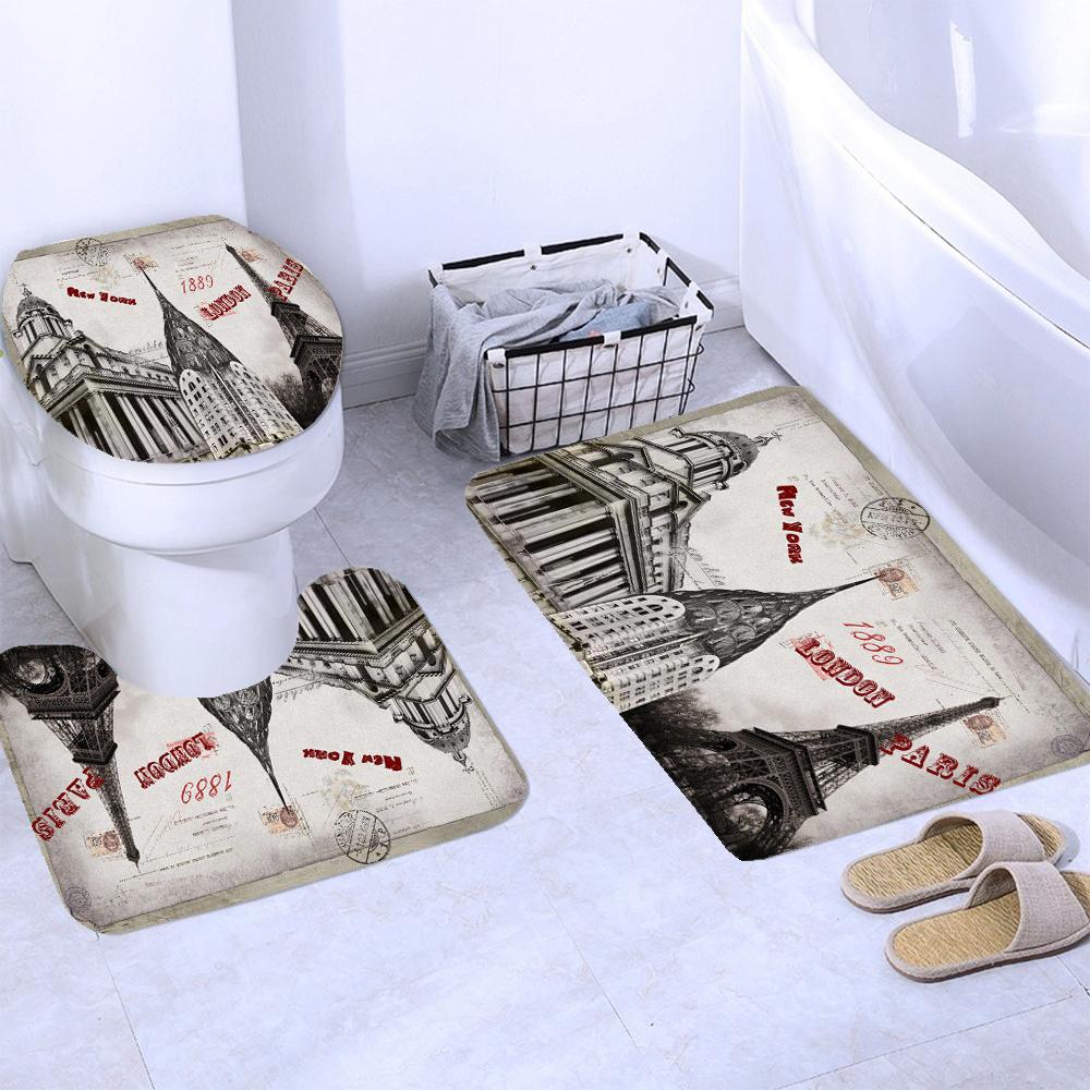 Vintage Scenery Paris Tower Home Decor Waterproof Shower Curtain Set With 12 Hooks Toilet Covers Bath Mats Bathroom Non-Slip Rug