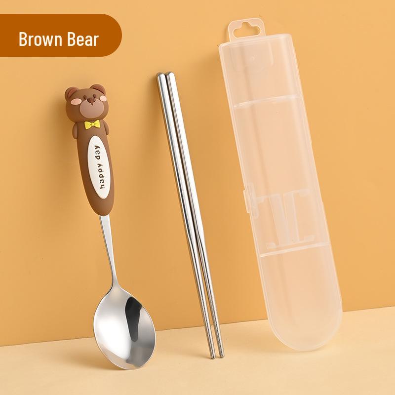 

Набор детских столовых приборов из нержавеющей стали 304 с мультяшными животными: Портативные ложка и палочки для еды для детей из пищевого материала