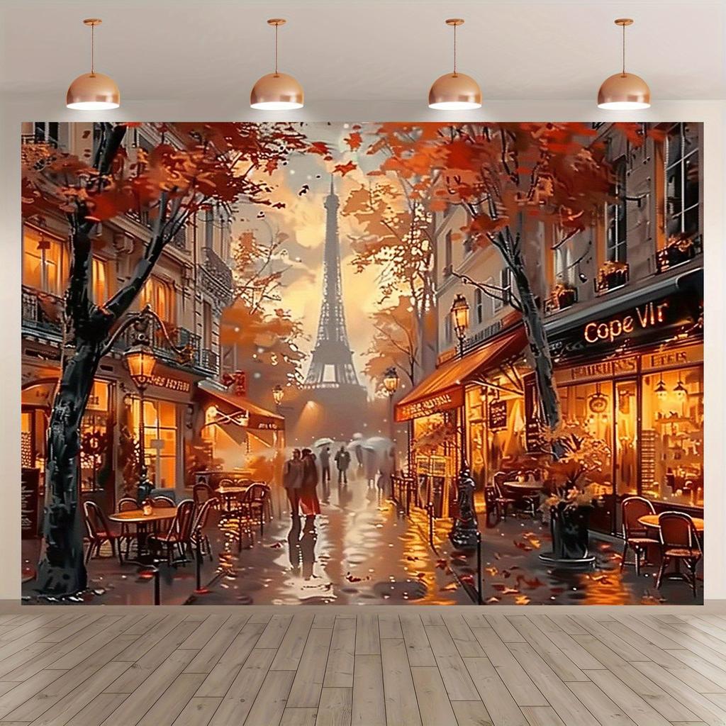 2D Plane 1 Piece of Vintage Paris Street Scene Oil Painting Background Suitable for Living Room Bedroom or Outdoor Area