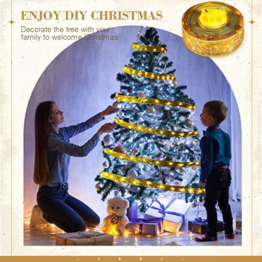 Weihnachtsband Lichter Baumschmuck Leuchten Lichterketten Batteriebetrieben Band für Weihnachtsdekoration Hochzeiten Neujahrsdeko