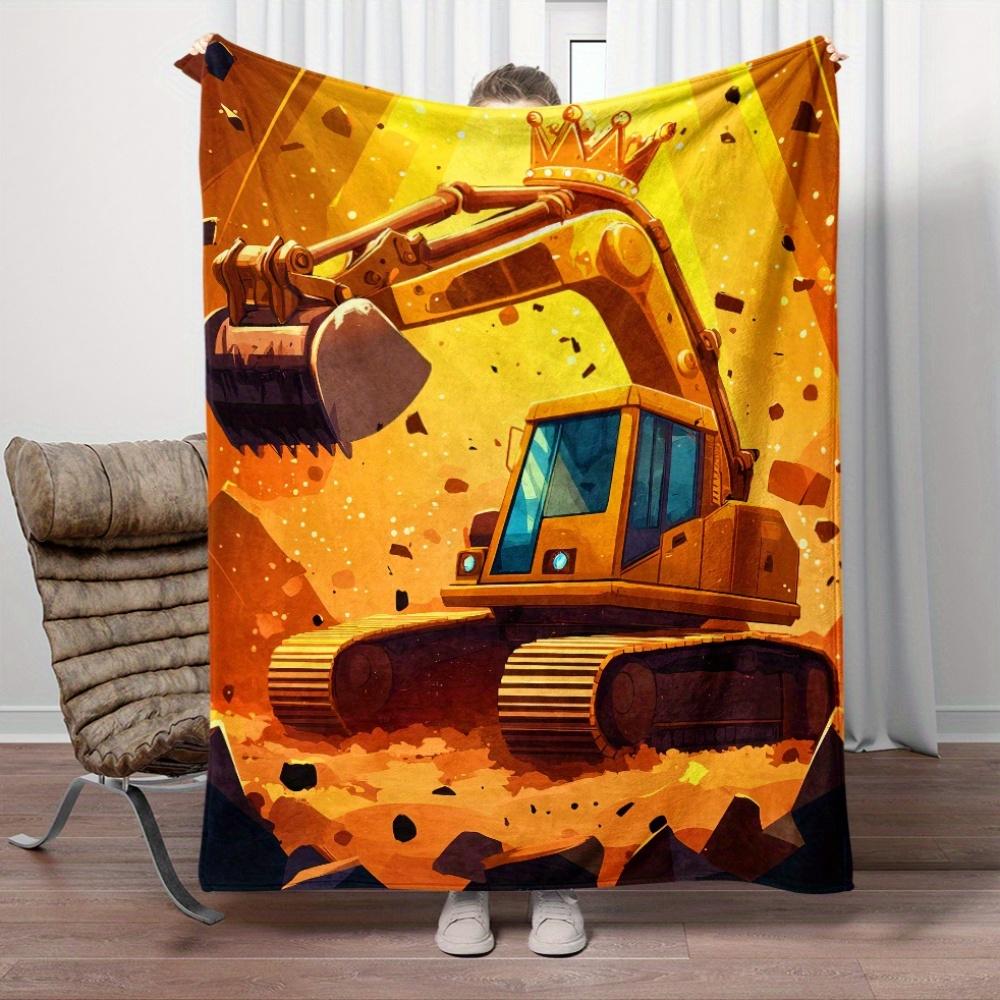Bagger König Krone Gelb Orange Decke Weicher Flanell Überwurf Kinderzimmer Dekor Ingenieurspielzeug Thema