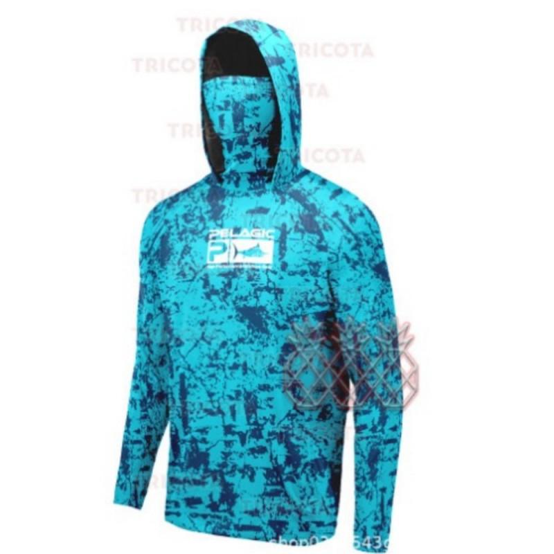 Mens Hooded Fishing Shirt With Face Cover Breathable UV Protection Long Sleeve Quick Dry Outdoor Apparel