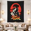 Vertical Tapestry Street Fighter Ryu Profile Silhouette Against Red Sun Vintage Game Art for Adult Gamer Fan Decor