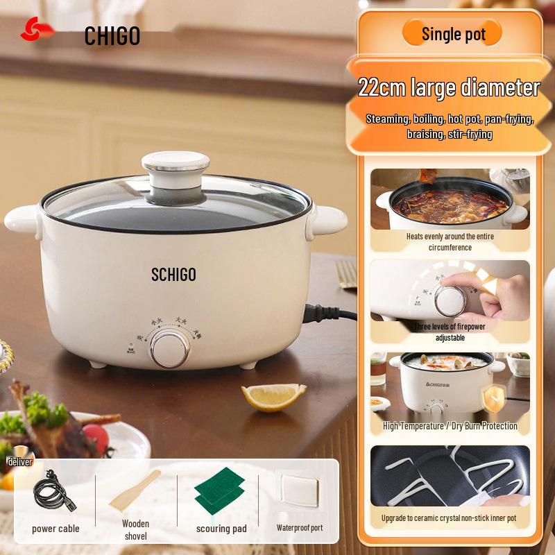 

Zhigao Multi-Functional Electric Cooker: Non-stick Steamer, Fryer, and Hot Pot for Dorms and Instant Noodles.