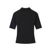 T-shirt Estiva Slim Fit Retrò in Tencel Lycra, Scollo Alto, Spalla Dritta, Manica a Cinque Quarti