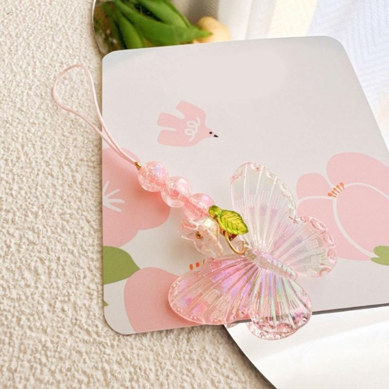 Flower Butterfly Pendant Phone Strap Portable Y2K Hanging Lanyard for Girls