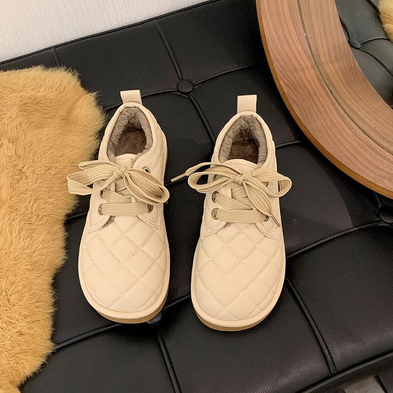 Chaussures paresseuses épaisses à lacets à semelle souple pour femmes automne et hiver 2025 nouvelles chaussures en coton velours bottes de neige décontractées polyvalentes