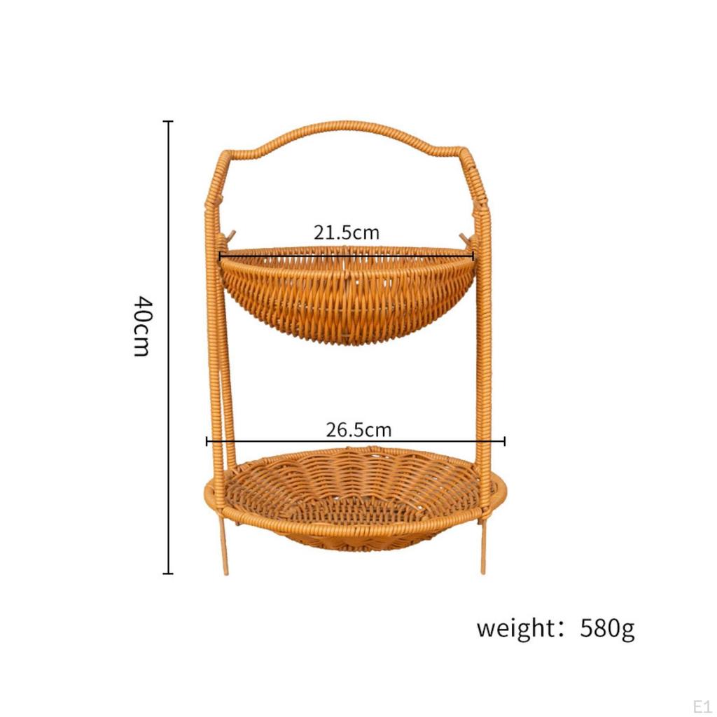 TwoTier Fruit Basket Tall Handle 2Tier Brown Table Organizer
