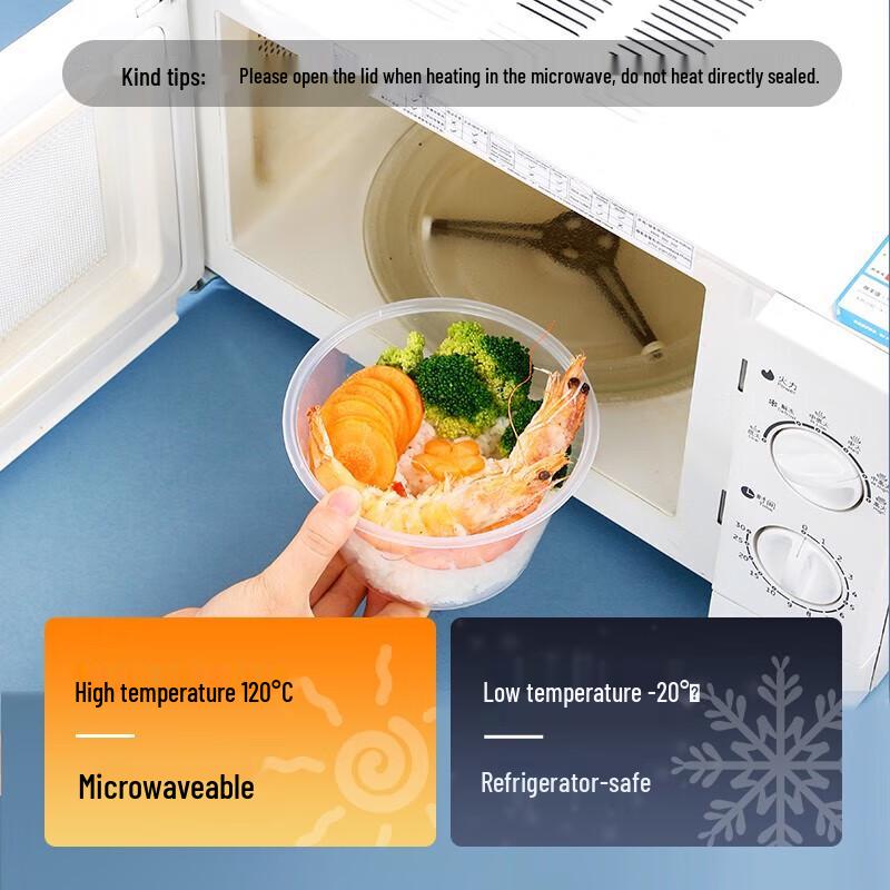 SHUANG YU Round Disposable Food Containers with Lids, 500ml (50 Sets)