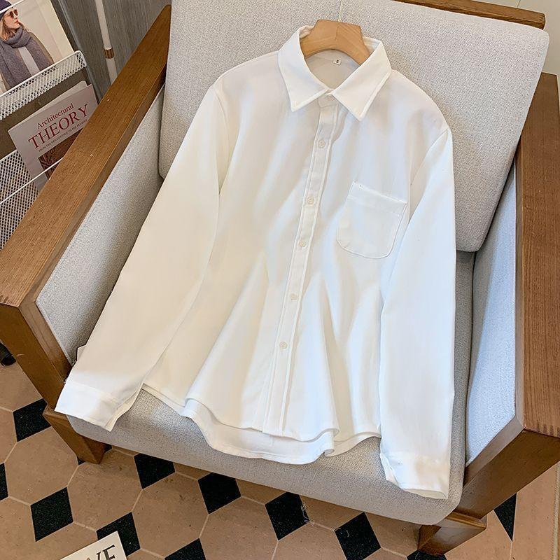 Brushed Shirt Autumn and Winter Thickened Casual Design Bottoming Top Long-sleeved Shirt Commuting Loose Jacket Women's Clothing