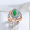 Rose Gold Color Rhombus Big Ring For Women Fashion Green With Blue Natural Zircon Wedding Daily Vintage Jewelry