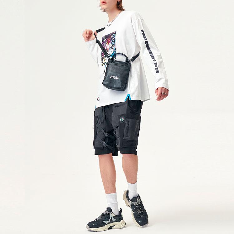 Fila Fusion Streetwear Logo Japanese Style Casual National Trend Color Transfer Print Loose Knit Long Sleeve T-Shirt Unisex Tops White T11U136201F-WT