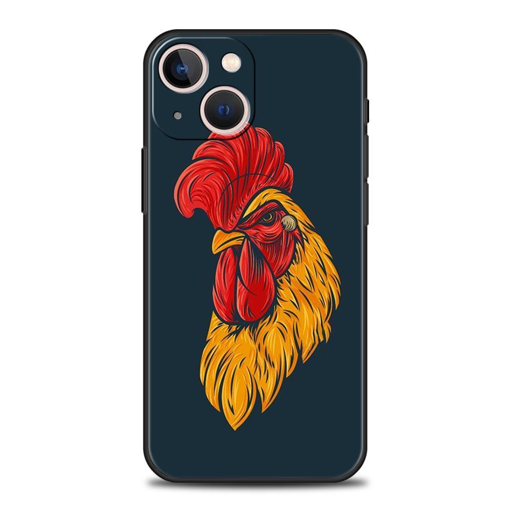 Cock Rooster Chicken Phone Case For iPhone 17 16 15 Pro Max 11 12 13 14 7 8 Plus SE 2020 X XR XS Cover Soft Black