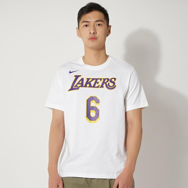 Nike NBA Los Angeles Lakers LeBron James No. 6 Crew Neck T-Shirt Men Tops White DR6381-106