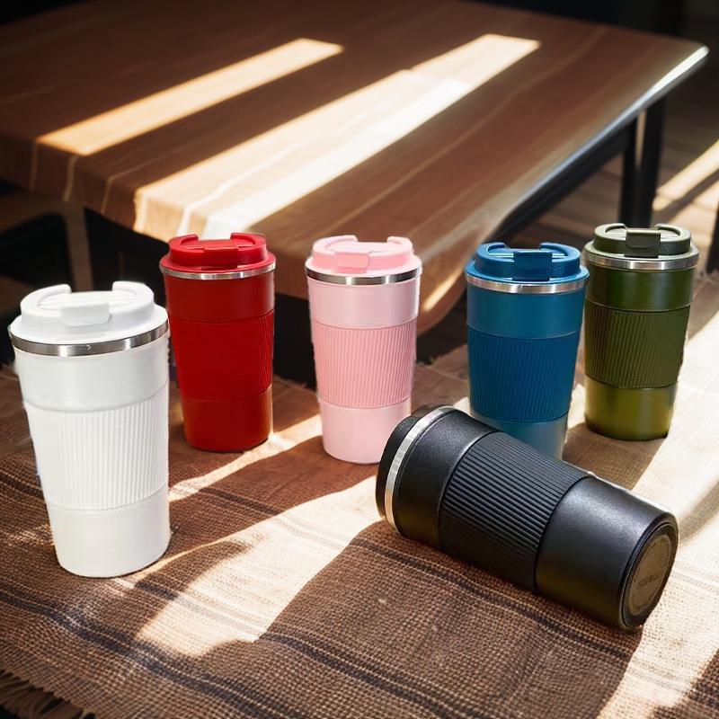 304 Stainless Steel Coffee Cup with Leather Case & Silicone Sleeve, Custom Engraved Logo, Insulated Gift Cup.