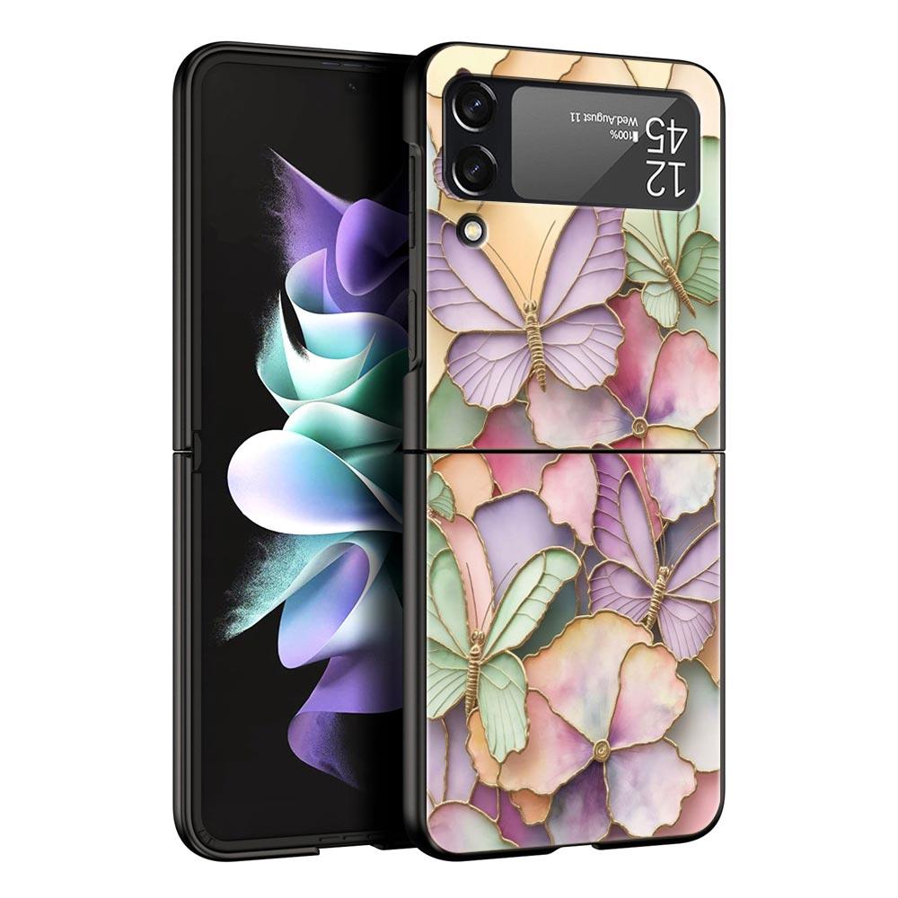 Fashionable Butterfly Flower Pattern Hard PC Phone Case For Samsung Galaxy Z Flip 7 6 5 4 Black Cover For Galaxy Z Flip 3 Shell
