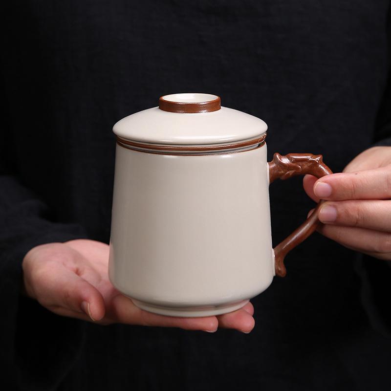 High-End Ru Kiln Tea Three-Piece Set With Lid Filter Ceramic Cup Tea Can Business Gift Formulation
