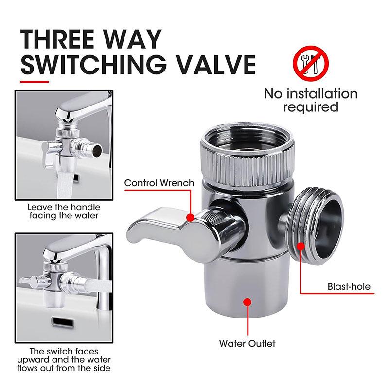 Supapă de deviere de duș din aliaj premium pentru robinet de chiuvetă de bucătărie sau baie Adaptor mental cu un singur mâner Crom lustruit