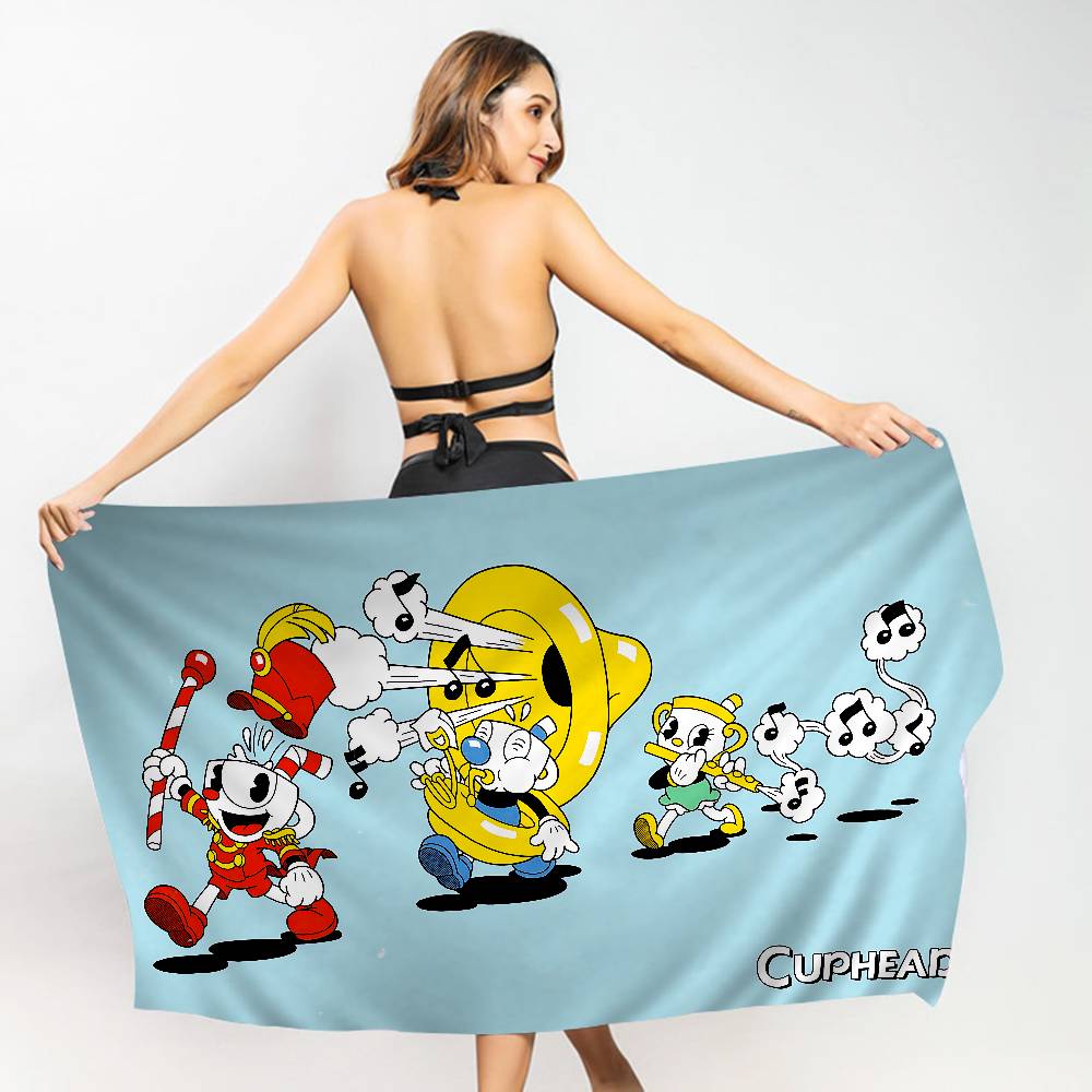 Kreslený C-Cuphead Anime Velké Mikrovláknové Plážové Ručníky Rychleschnoucí Ručník Písečné Plážové Ručníky Ručník k Bazénu Na Cestování Plavání Bazén Jóga