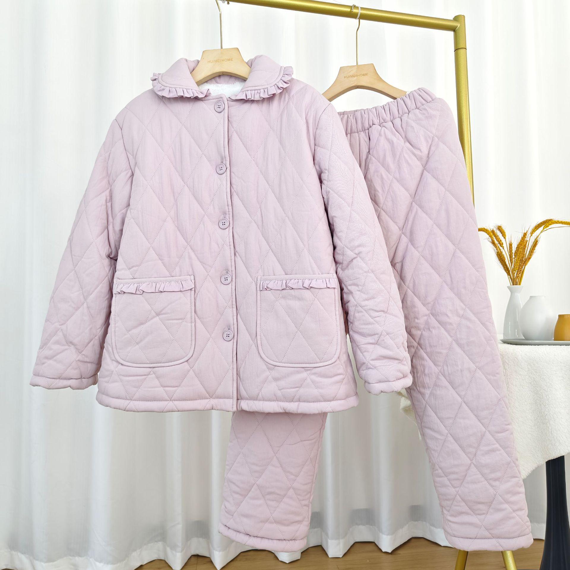 

Women s Extra Thick Quilted Long-Sleeve Pure Cotton Pajama Set for Autumn and Winter M [80-110 lbs]