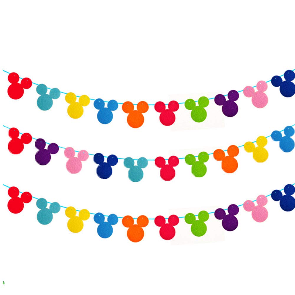 3-Row Colorful Mickey Mouse Garland Party Decorations, Disney Theme Garland for Birthday Party Decorations, Room Decorations, Baby Showers, and