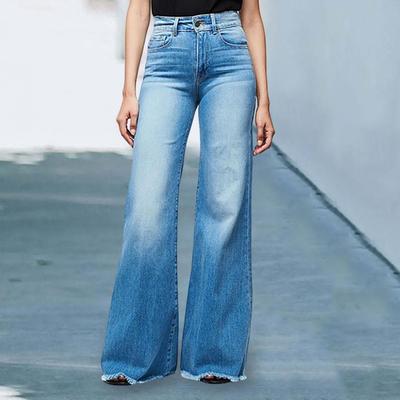 Jeans a gamba larga da donna con nappe alla moda taglie forti da donna, pantaloni in denim svasati a vita media, streetwear
