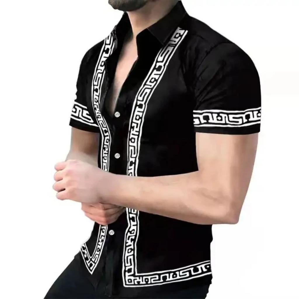 Men's Hawaiian Shirt 3D Stripe Print Short Sleeve Summer Loose Casual Large Size Simple Fashion Lapel Button Men's Tops