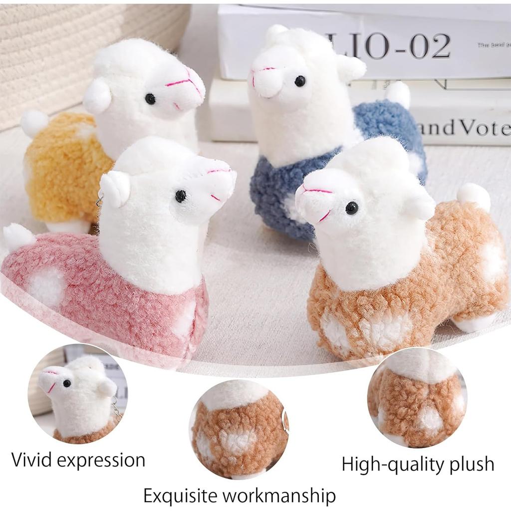 1-4PCS Cute Alpaca Plush Keychain Soft Stuffed Cartoon Cute Plush Keychain Bag Backpack Pendant Animal Plush Toy for Kids Adults
