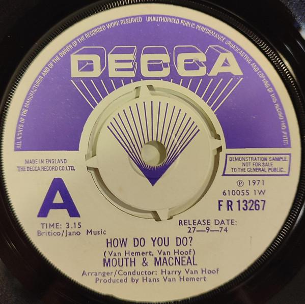 

7-дюймовая пластинка MOUTH MACNEAL How Do You Do FR13267 Decca 1974 UK Rock Б/у