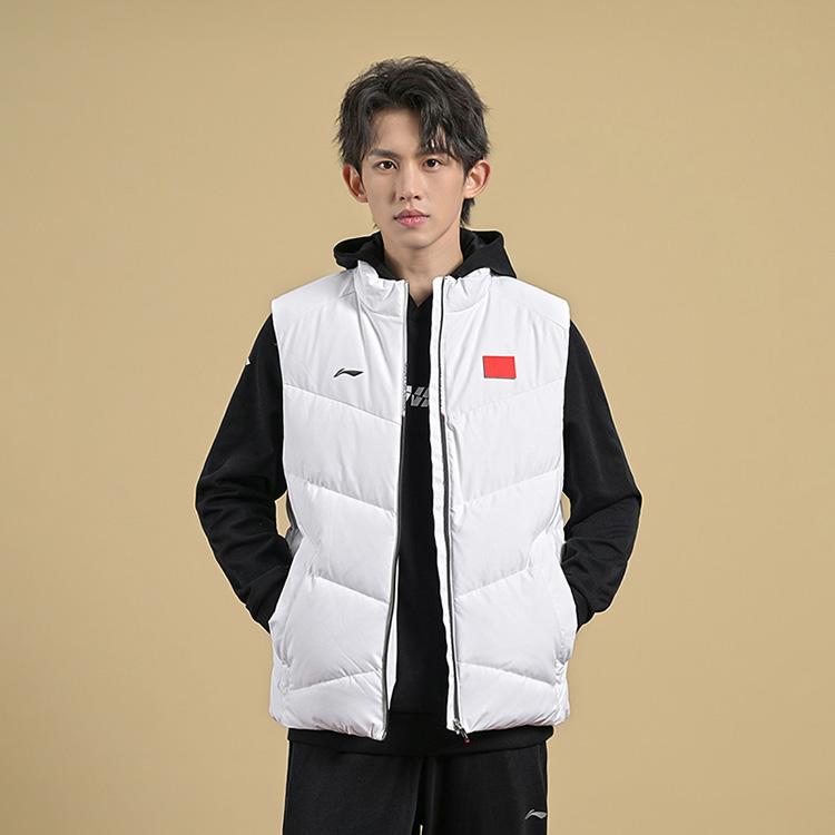 Li Ning National Team Series Stand Collar Zipper Warm Comfortable Down Vest Unisex Vest White AMRU047-2